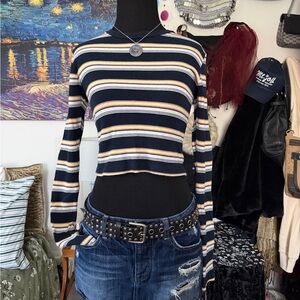 Brandy Melville Navy Striped Crop Top